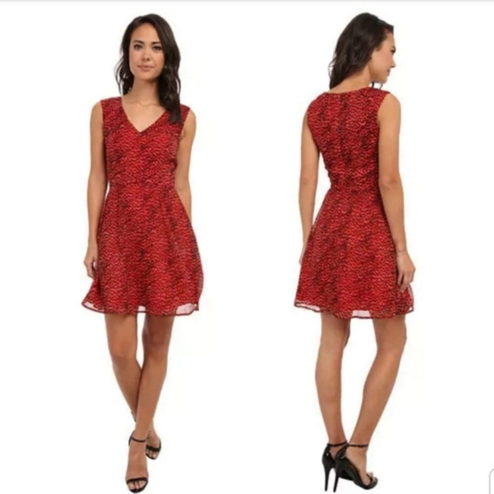 French CONNECTION wild cat chiffon scarlet dress 2‎